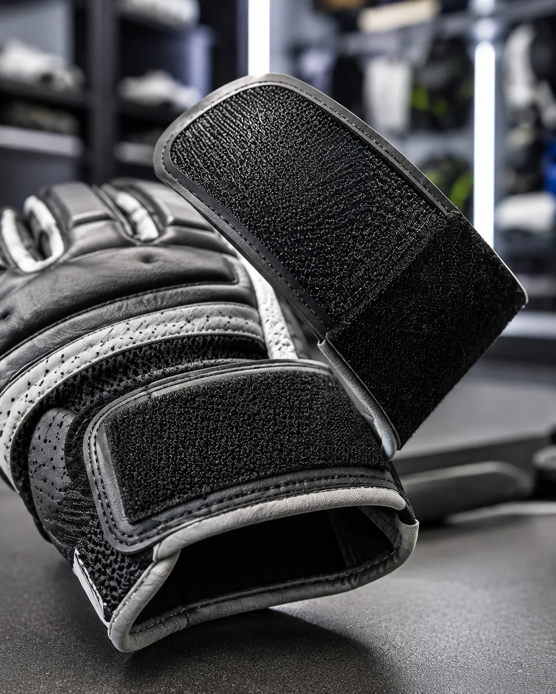 Adjustable sports equipment fastening using hook and loop tape.